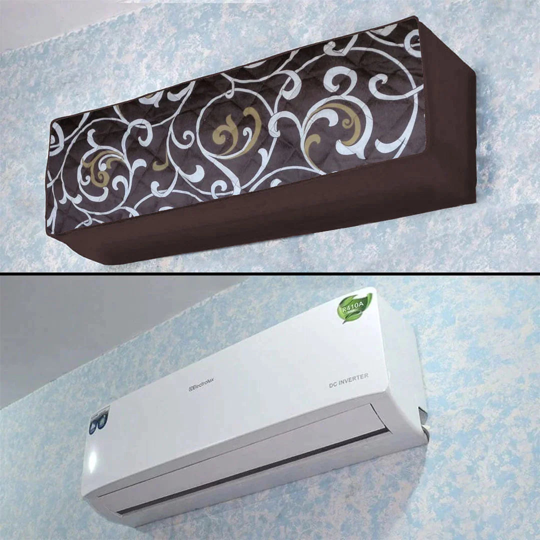 Printed Quilted AC Cover - (Inner + Outer Unit Set) - Brown