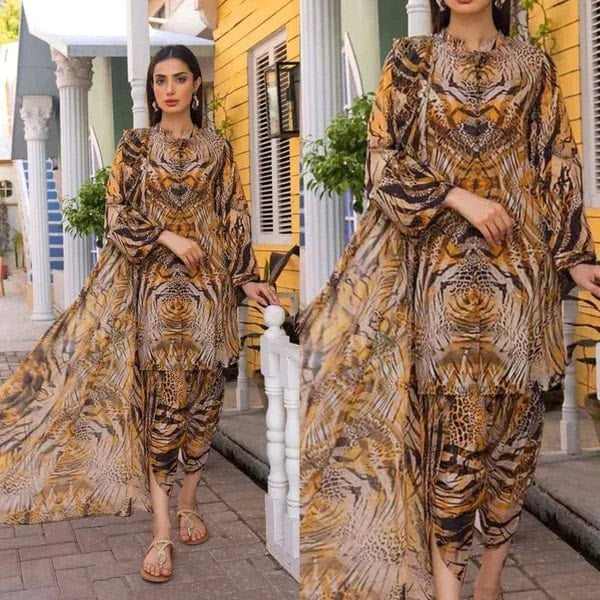 3 Piece Summer Printed Lawn - GT-14