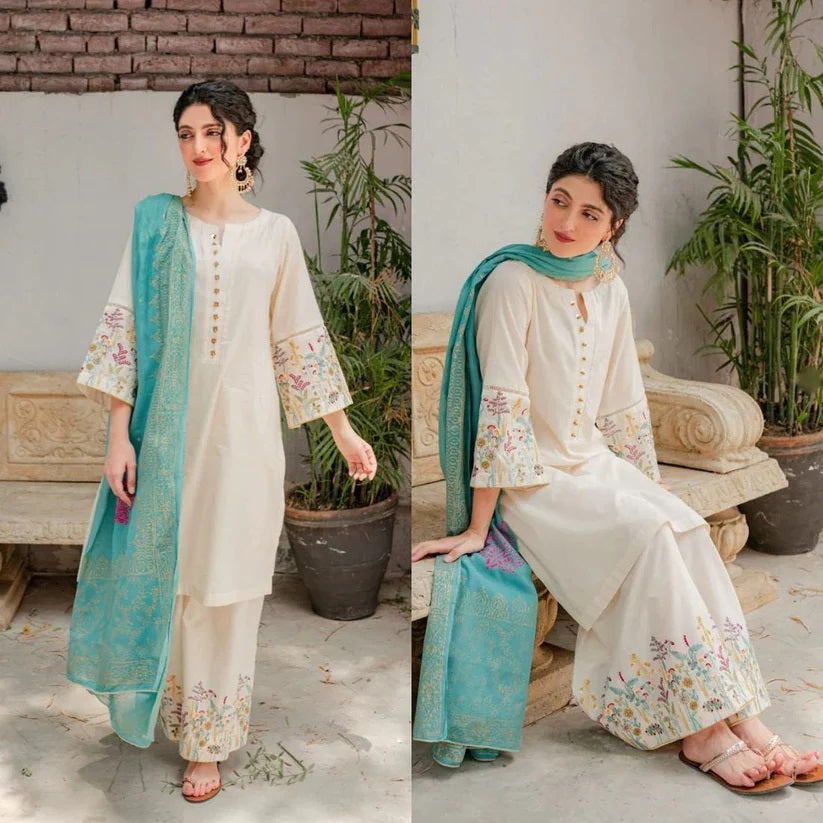 3 Piece Summer Embroidered Lawn - GT-42