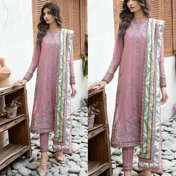 3 Piece Summer Embroidered Lawn - GT-47