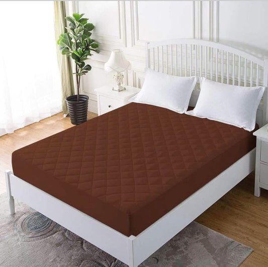 Rich Cotton Quilted 100% Waterproof Mattress Protector - Light Brown (All Sizes Available)