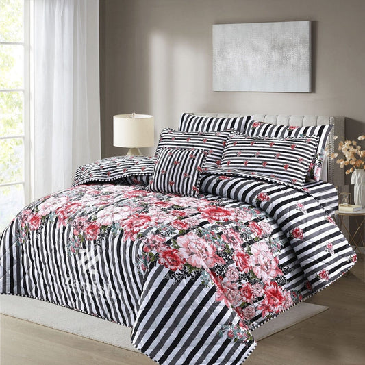 7 Pcs Comforter Set - Black Fence Flowers