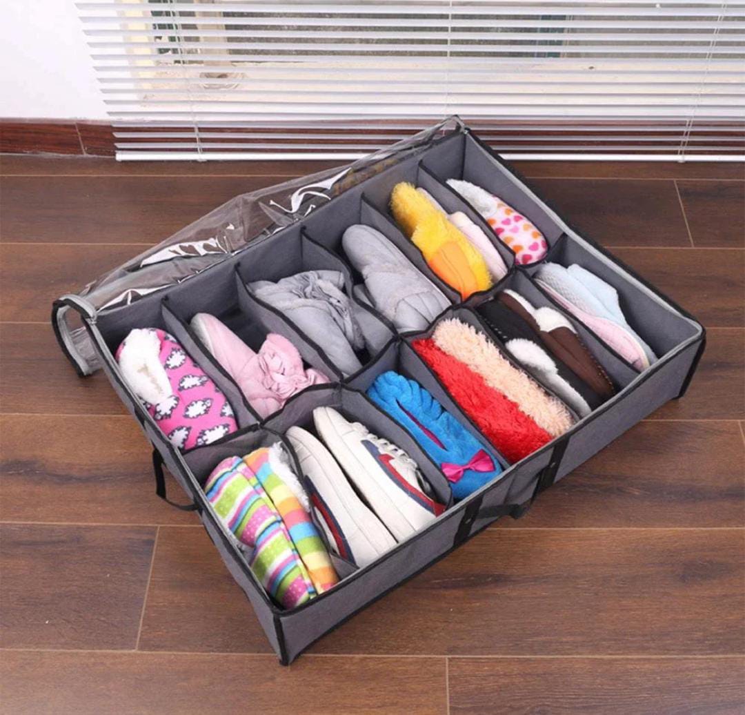 Dust-Proof 12 Grids Shoes Storage Bag / Nonwoven Transparent Shoes Cabinet