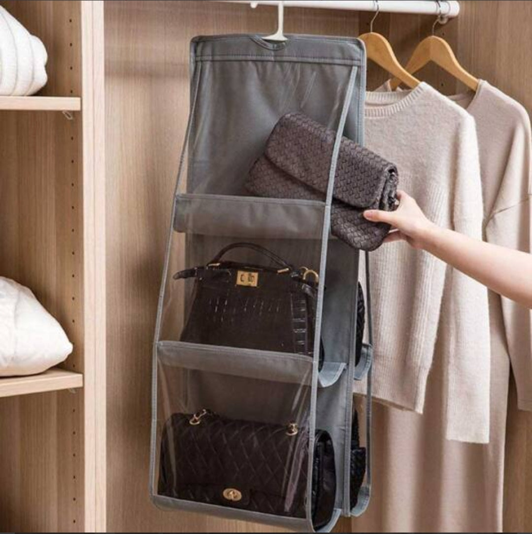 Six Pockets Hand Bags Organizer / Dust-Proof Space Saving Purse Holder With Hanging Hook
