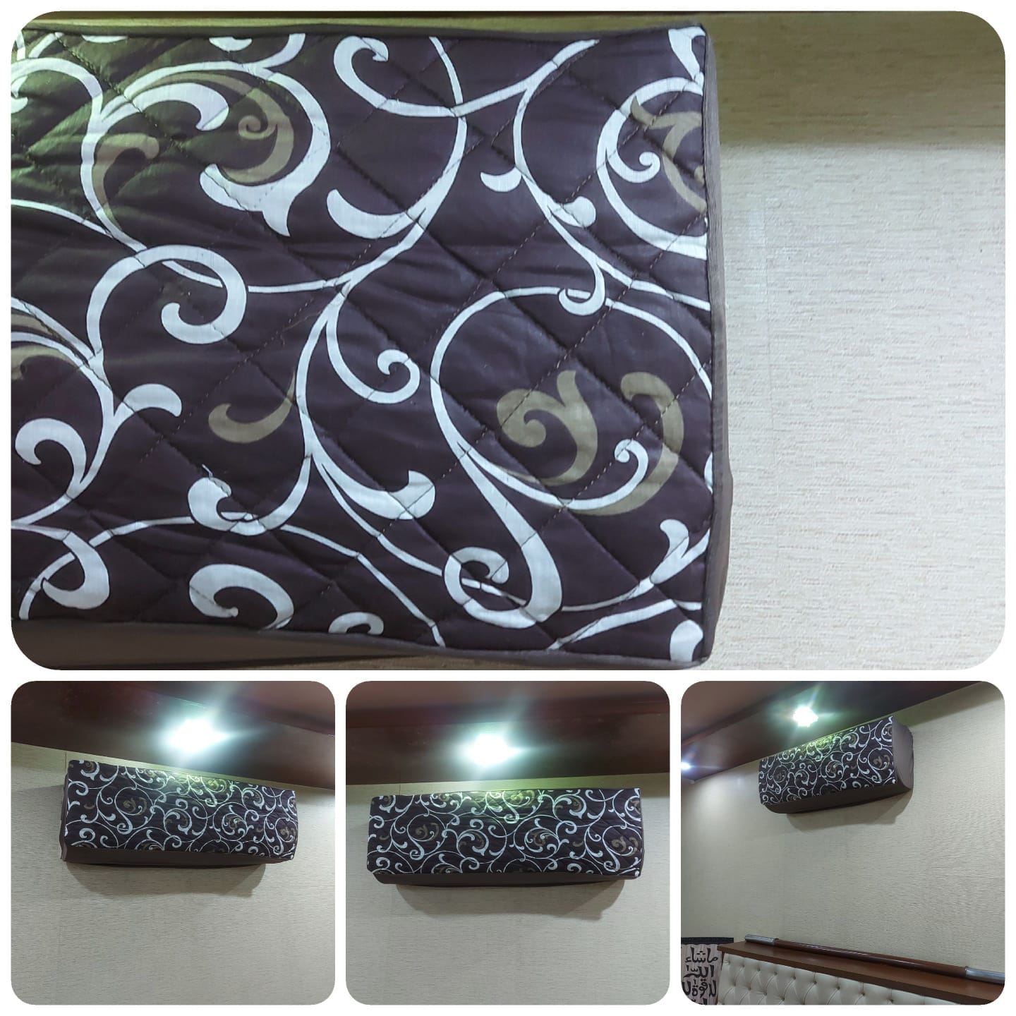 Printed Quilted AC Cover - (Inner + Outer Unit Set) - Brown