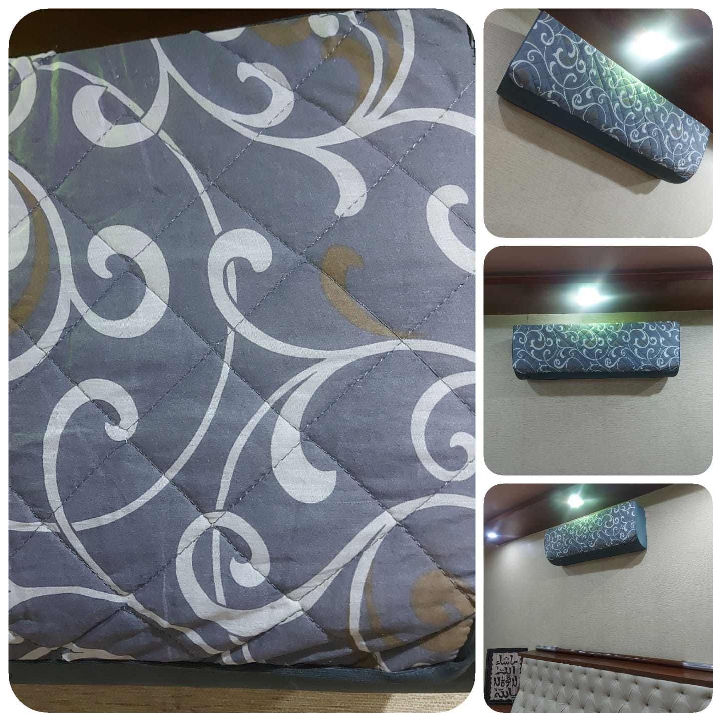 Printed Quilted AC Cover - (Inner + Outer Unit Set) - Grey