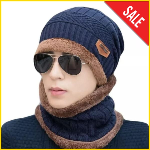 Beanie Wool Cap With Neck Warmer - Blue Hairdressing Capes & Neck Covers 5store.pk 