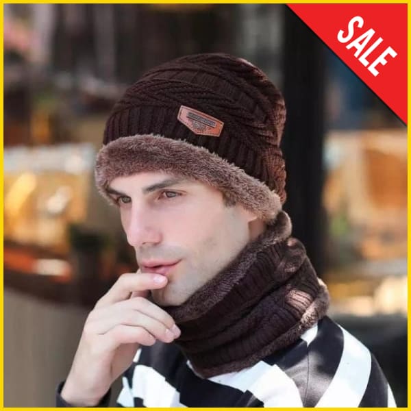 Beanie Wool Cap With Neck Warmer - Brown Hairdressing Capes & Neck Covers 5store.pk 
