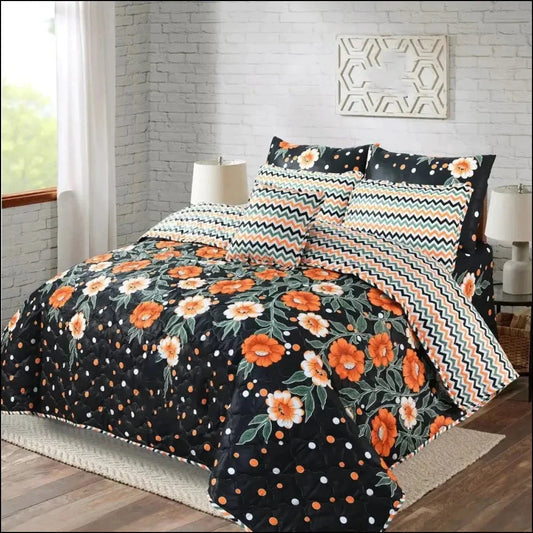 7 Pcs Comforter Set - Black Night Roses