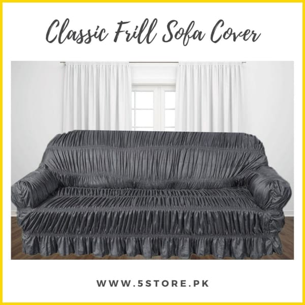 Classic Style Full Frill Stretchable Sofa Cover / Sofa Protector - Ash Grey Sofa Accessories 5store.pk 
