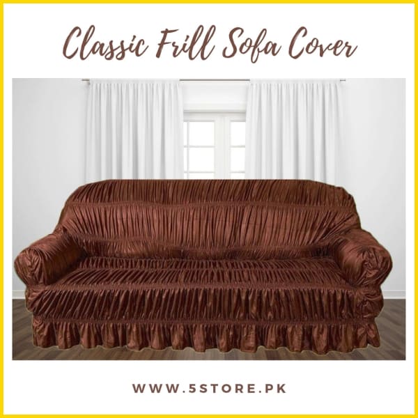 Classic Style Full Frill Stretchable Sofa Cover / Sofa Protector - Light Brown Sofa Accessories 5store.pk 