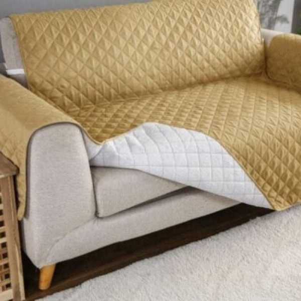 Cotton Quilted Sofa Runner – Sofa Coat (Beige) 5store.pk 