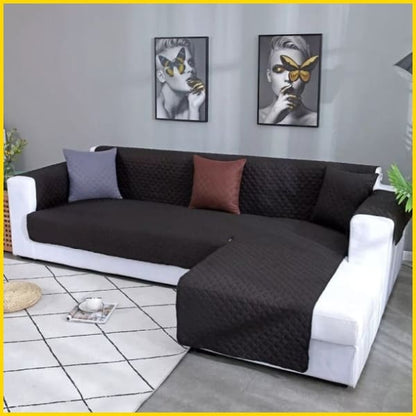 L Shape Cotton Quilted Sofa Cover (Black) 5store.pk 