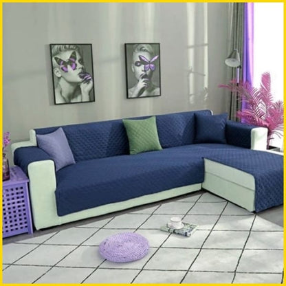 L Shape Cotton Quilted Sofa Cover (Dark Blue) 5store.pk 