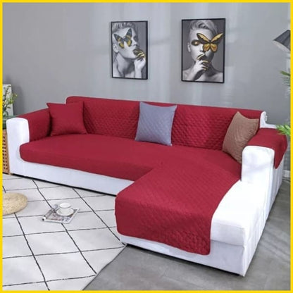 L Shape Cotton Quilted Sofa Cover (Maroon) 5store.pk 