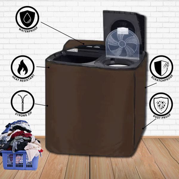 Waterproof Twin Tub Washing Machine Cover (Brown Color - All Sizes Available)