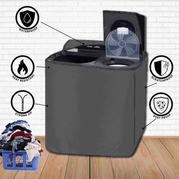 Waterproof Twin Tub Washing Machine Cover (Grey Color - All Sizes Available)