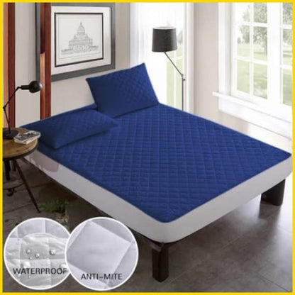 Rich Cotton Quilted 100% Waterproof Mattress Protector - Dark Blue-(All Sizes Available) 5storepk 
