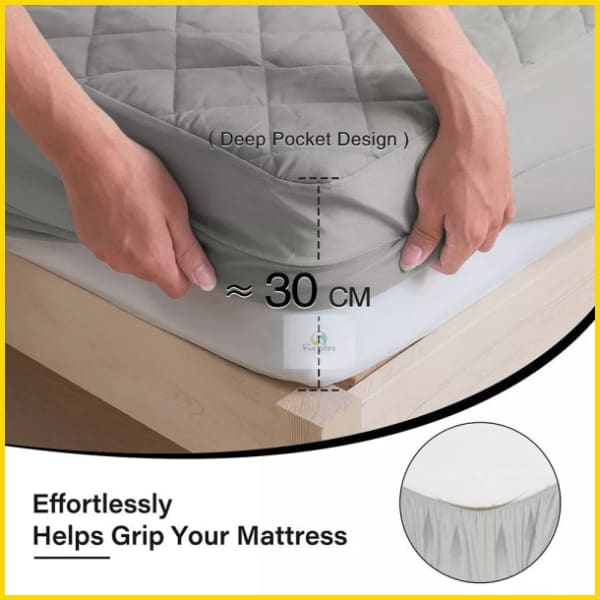 Rich Cotton Quilted 100% Waterproof Mattress Protector - Light Grey (All Sizes Available) 5storepk 