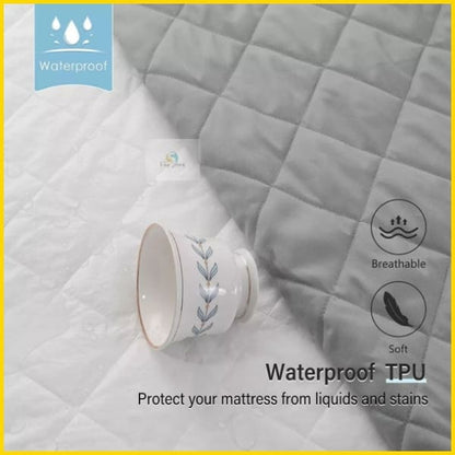 Rich Cotton Quilted 100% Waterproof Mattress Protector - Light Grey (All Sizes Available) 5storepk 