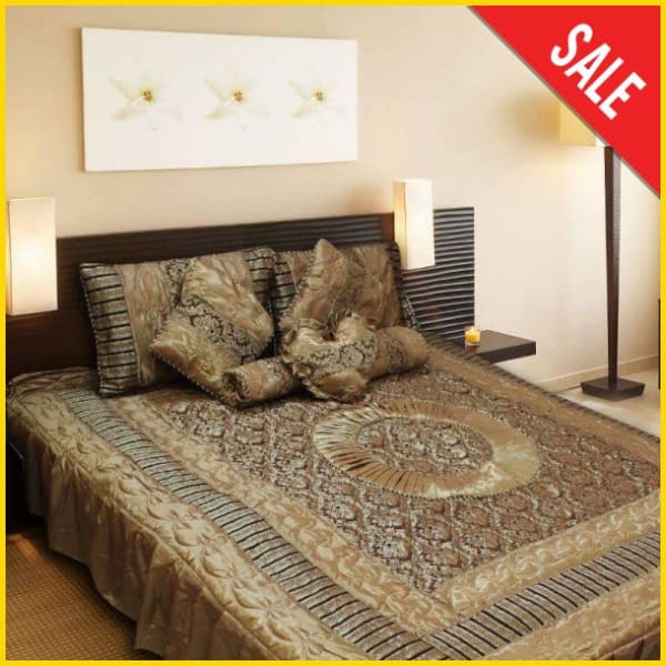Silk Semi Quilt Fabric - 8 pcs - Fancy Bed Sheets 5storepk Golden 