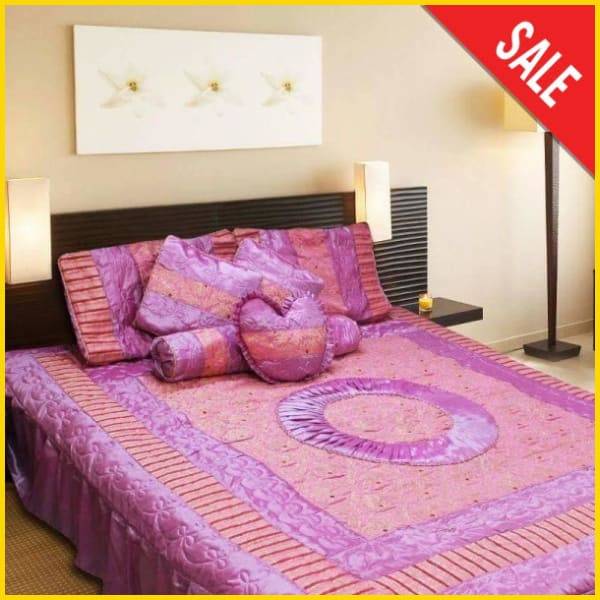 Silk Semi Quilt Fabric - 8 pcs - Fancy Bed Sheets 5storepk Light Magenta 