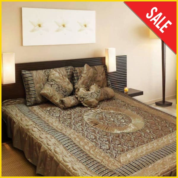 Silk Semi Quilt Fabric - 8 pcs Fancy Bed Sheets - Golden 5storepk 