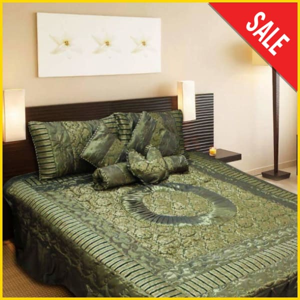 Silk Semi Quilt Fabric - 8 pcs - Fancy Bed Sheets 5storepk Green 