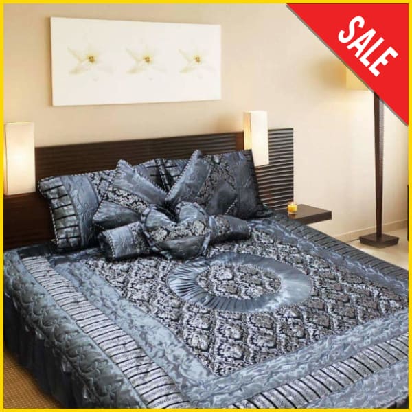 Silk Semi Quilt Fabric - 8 pcs Fancy Bed Sheets - Grey 5storepk 