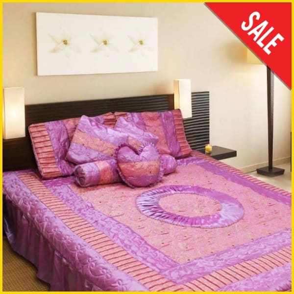 Silk Semi Quilt Fabric - 8 pcs Fancy Bed Sheets - Light Magenta 5storepk 