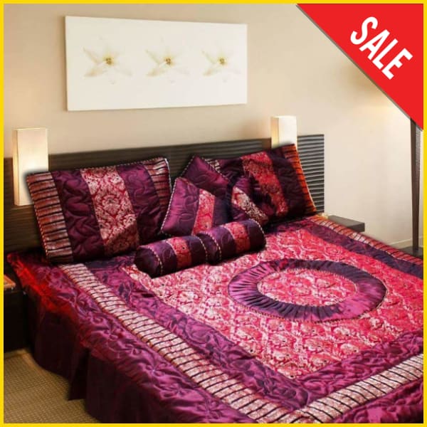 Silk Semi Quilt Fabric - 8 pcs - Fancy Bed Sheets 5storepk Maroon 