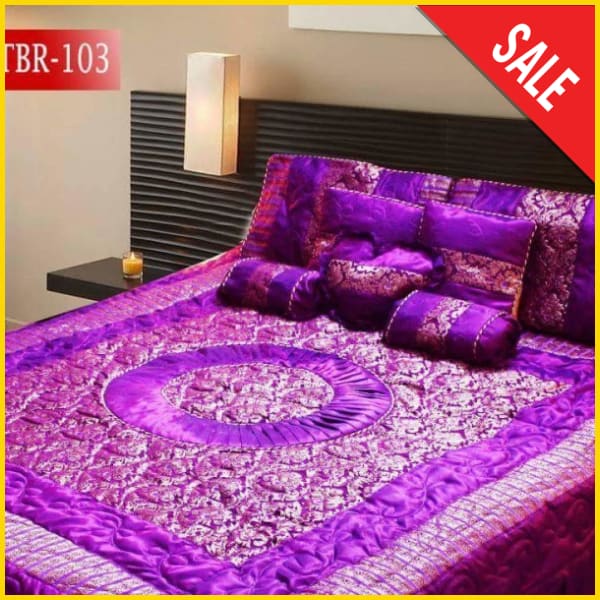 Silk Semi Quilt Fabric - 8 pcs Fancy Bed Sheets - Purple 5storepk 