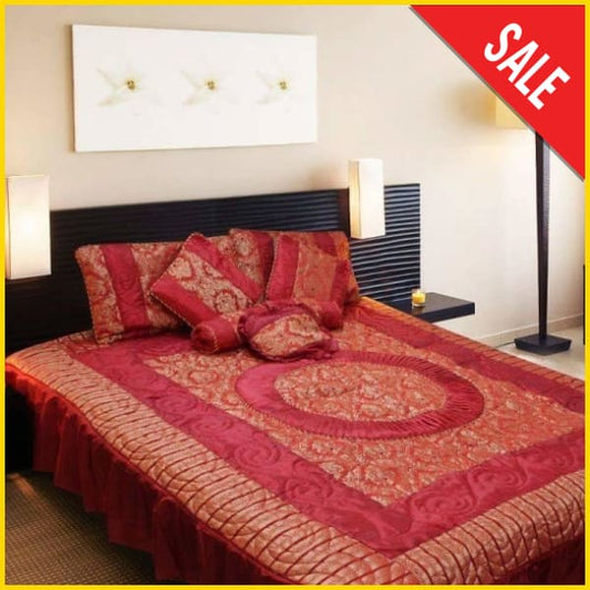 Silk Semi Quilt Fabric - 8 pcs Fancy Bed Sheets - Red 5storepk 