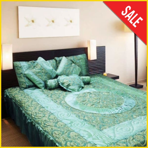 Silk Semi Quilt Fabric - 8 pcs Fancy Bed Sheets - Turquoise 5storepk 