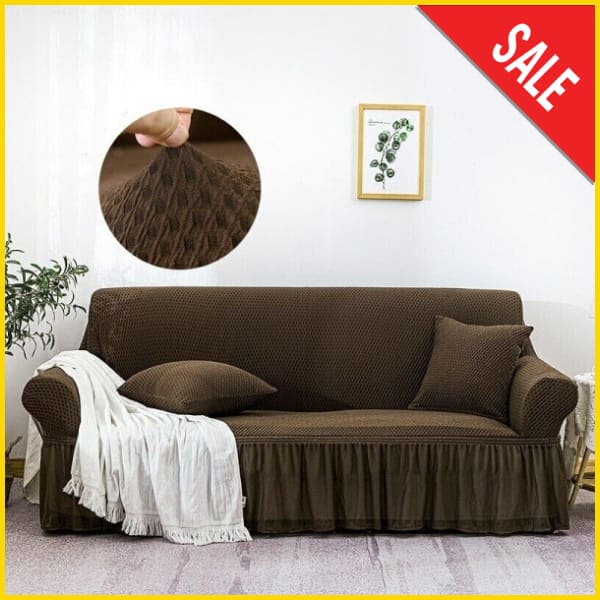 Turkish Stretchable Sofa Cover / Sofa Protector - Dark Brown 5store.pk 5 Seater (3+1+1) 