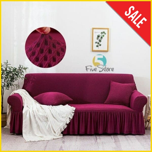 Turkish Stretchable Sofa Cover / Sofa Protector - Maroon 5store.pk 5 Seater (3+1+1) 