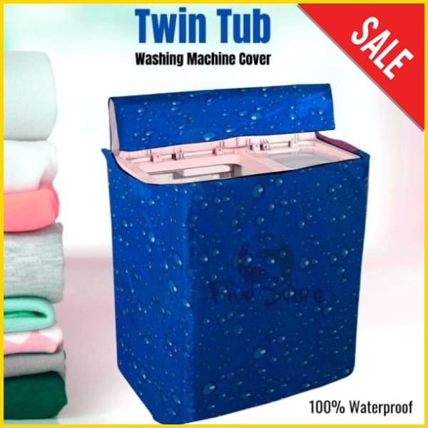 Waterproof Twin Tub Washing Machine Cover (Printed Blue Buble - All Sizes Available) 5store.pk 7 Kg 